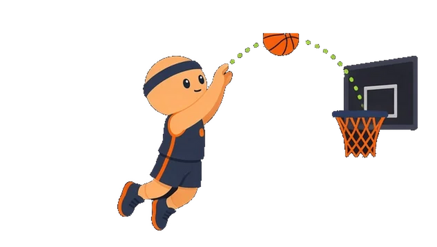 Hoopy jumping to shoot a basketball at a hoop
